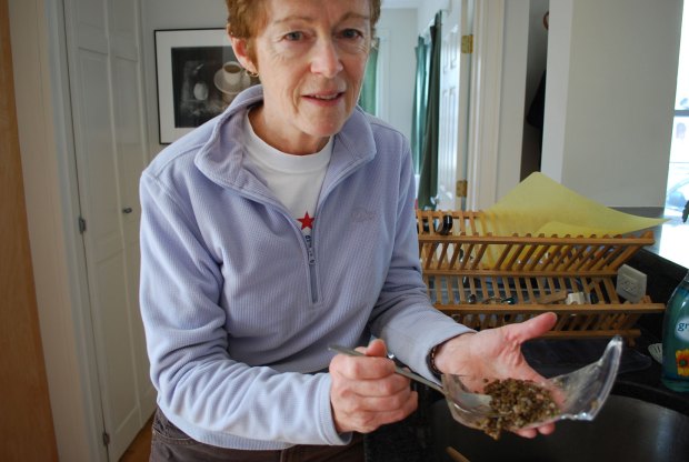 Lentil salad from a glass shard